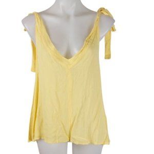 ASOS Top Size 10 Yellow V-neck Tie Up Straps Crinkle Material Sleeveless NEW